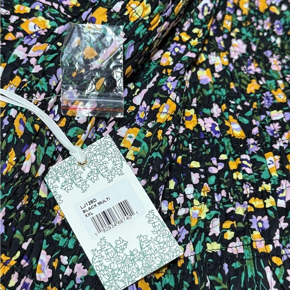 Hyacinth House Samantha Midi Dress XXL NWT Black Multi Floral Smocked Cotton - Picture 7 of 7